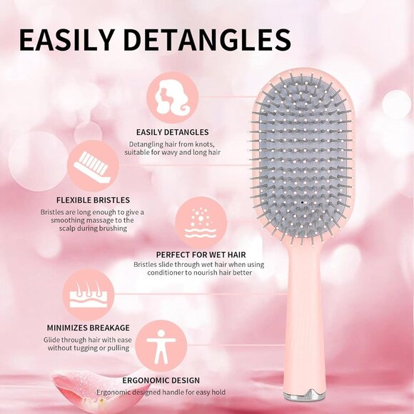 Hair Brush Set with Combs Accessories Gift Box Pink Dense Nylon Bristles - Picture 5 of 9